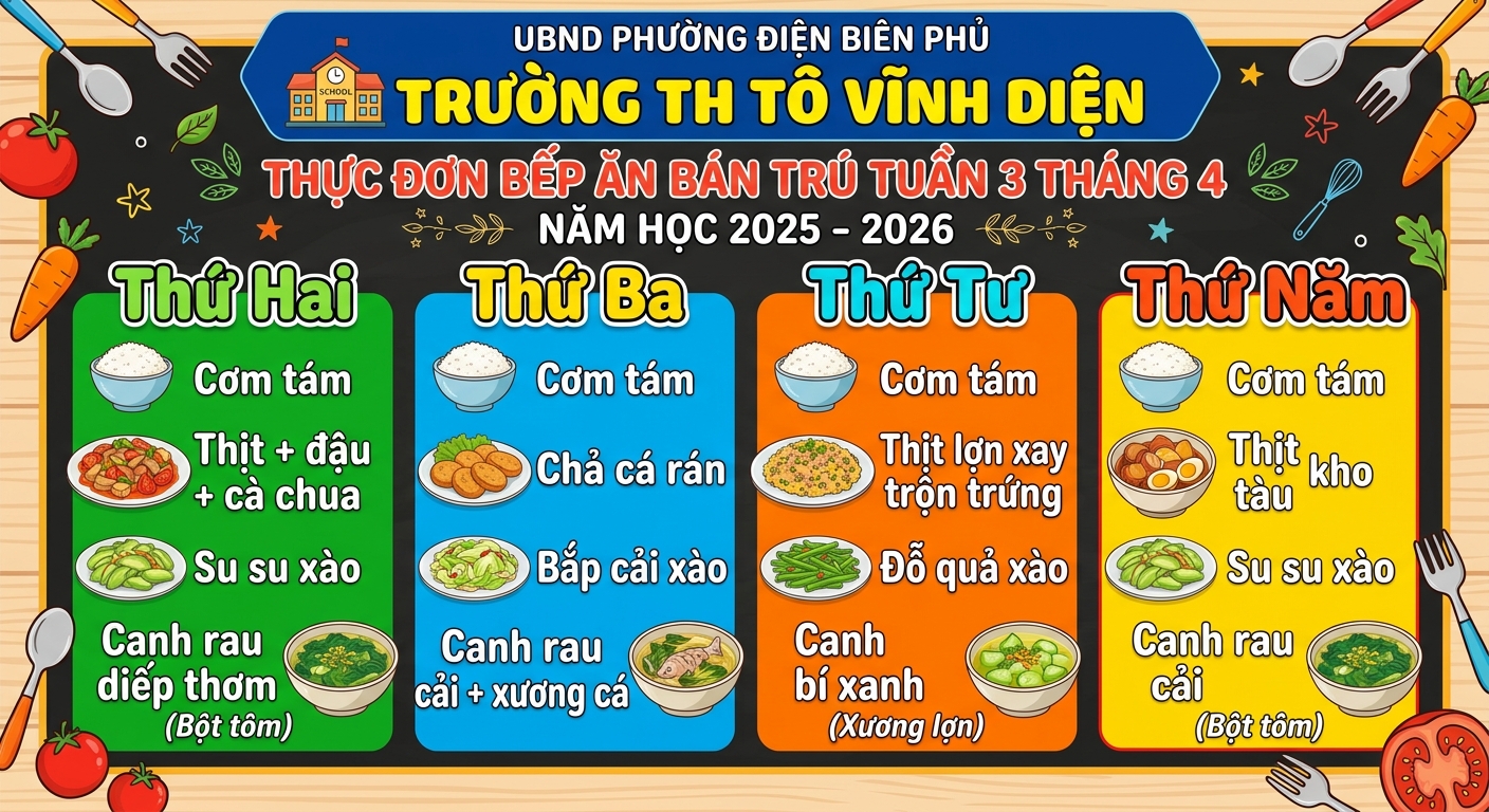 Thực đơn tuần 3 tháng 4 năm học 2025- 2026