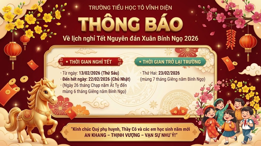 THÔNG BÁO THỜI GIAN NGHỈ TẾT NGUYÊN ĐÁN XUÂN BÍNH NGỌ 2026